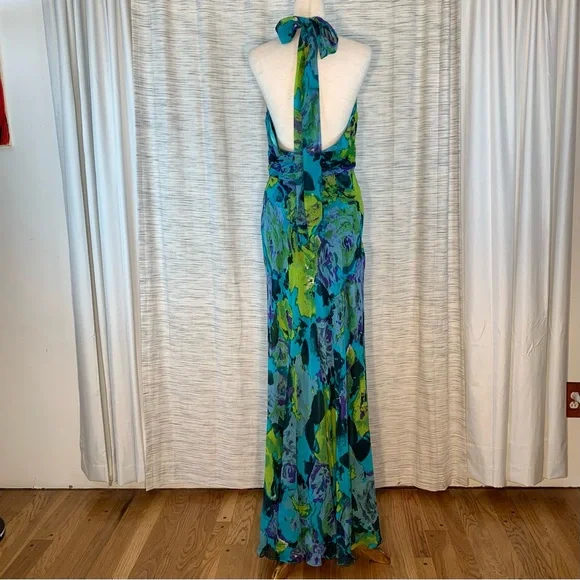 Donna Ricco Halter Maxi Gown in Blue and Green - Picture 8 of 16
